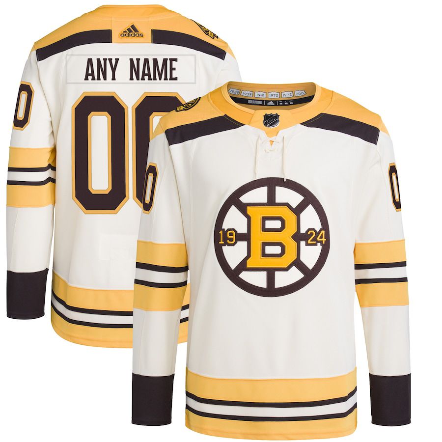 Men Boston Bruins adidas Cream 100th Anniversary Primegreen Authentic Custom NHL Jersey->customized nhl jersey->Custom Jersey